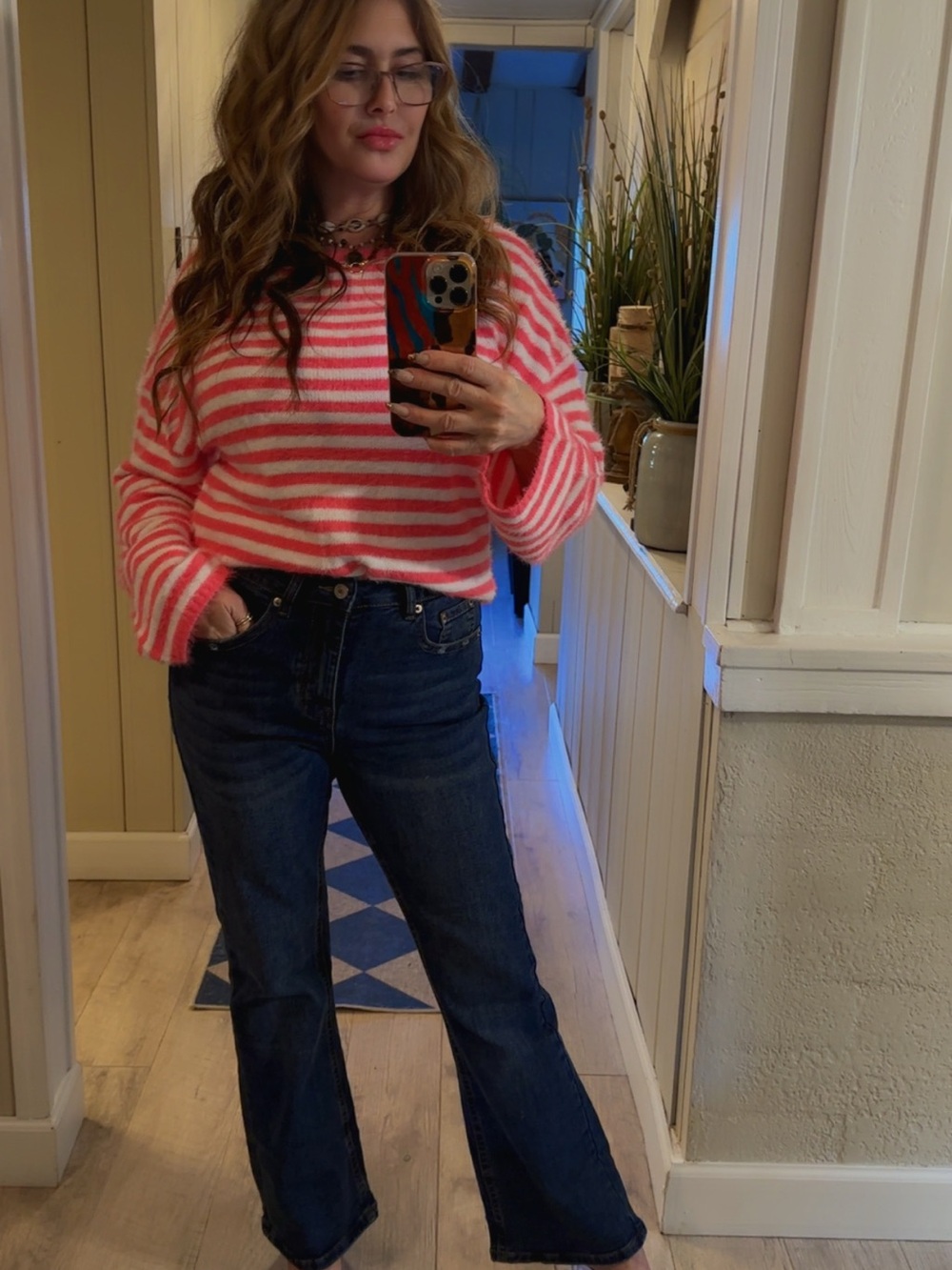 NWT Pink Striped Fuzzy Off Shoulder Sweater Small Oversized Cozy Soft